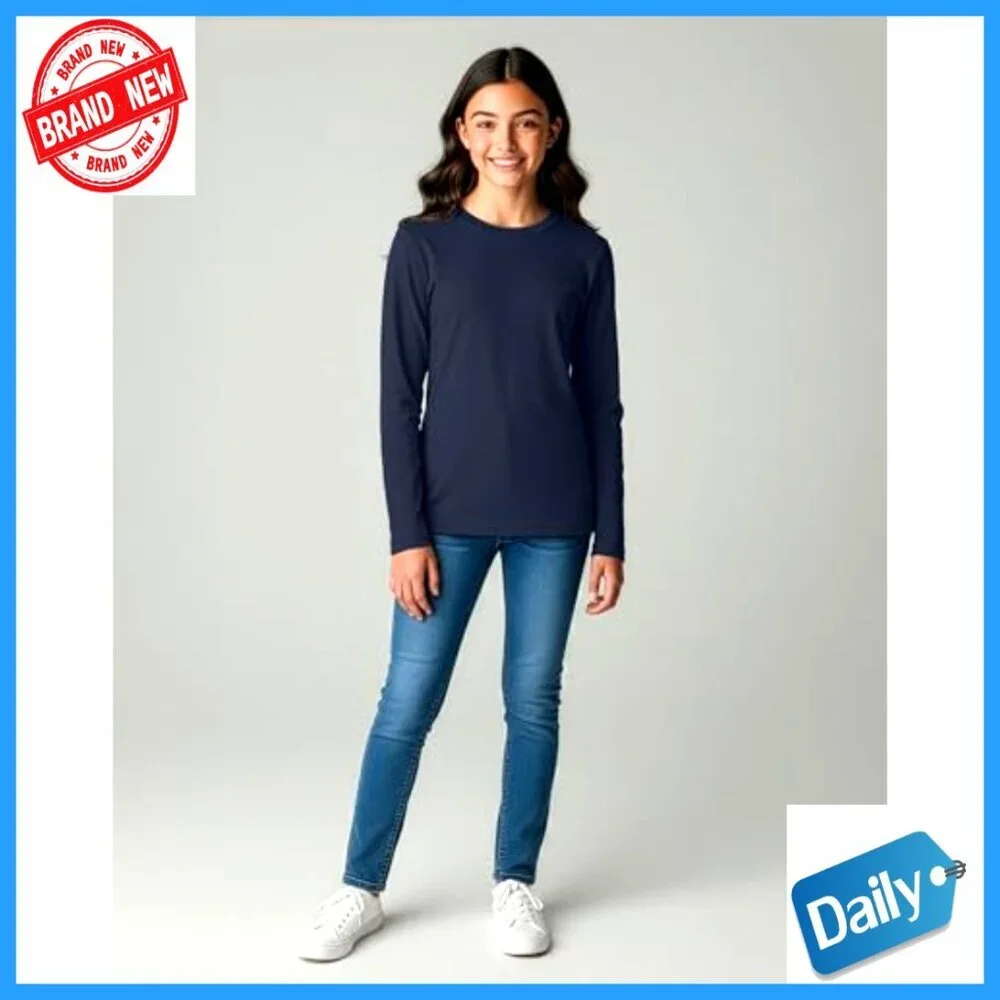 Girls Long Sleeve Cotton Tee 4-Pack Athletic Fit Youth Sizes 6-16